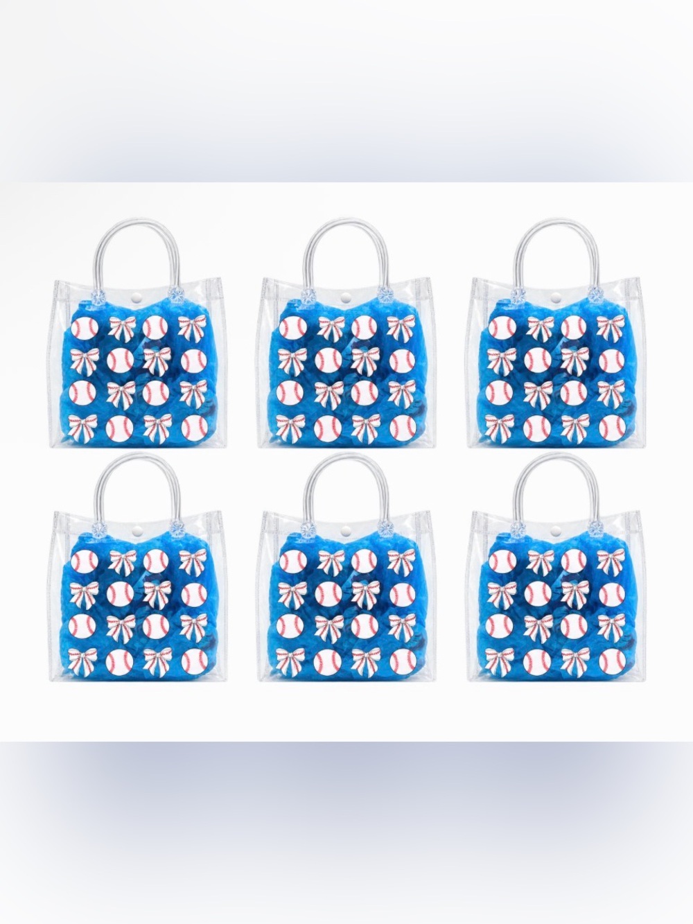 6 Clear Baseball Print Tote Bag - White/Red